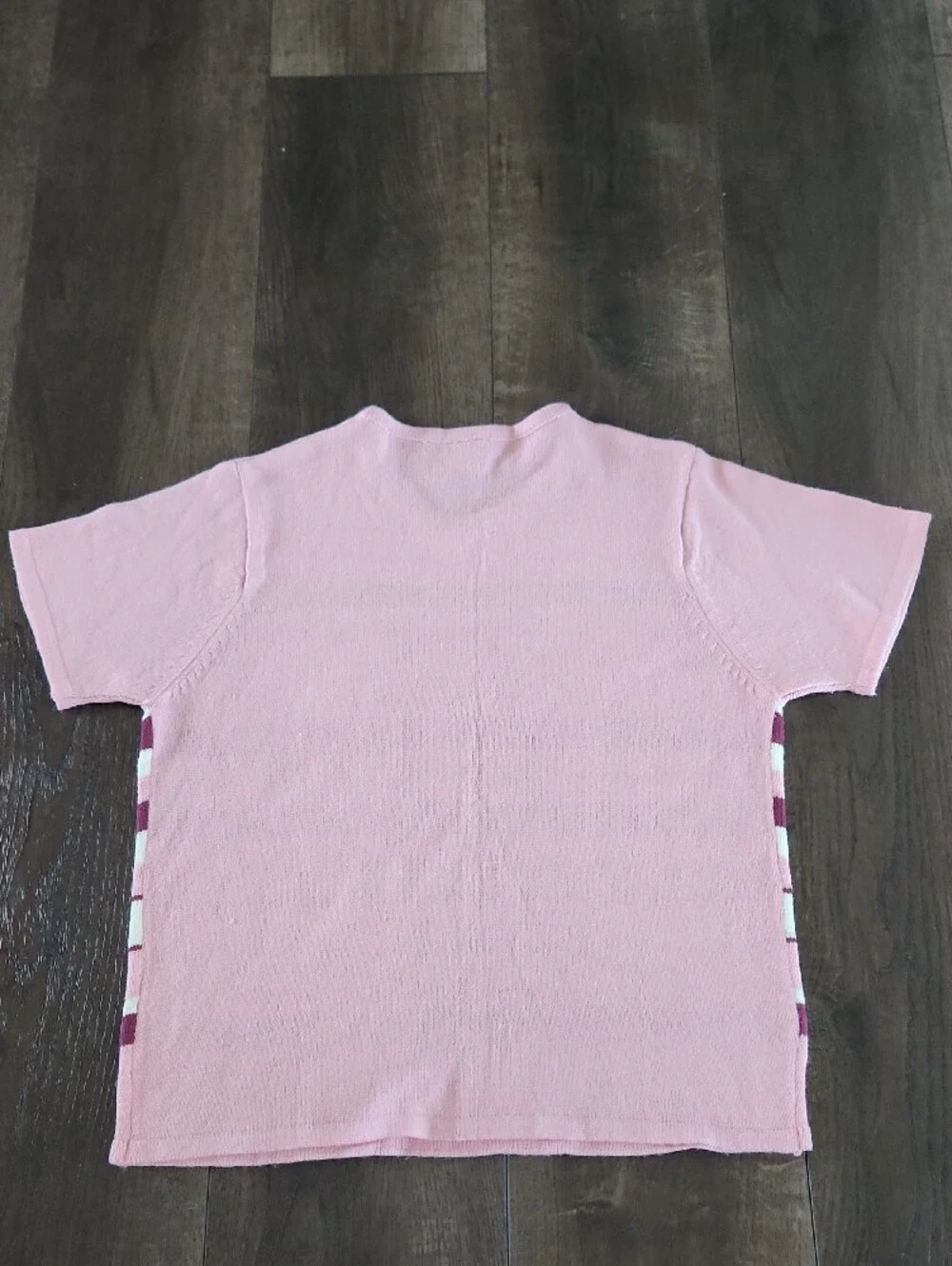 Women’s Pink Short-Sleeve Embroidered Stripe Knit Top